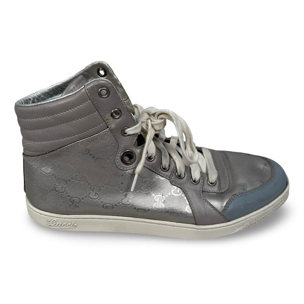 Gucci Coda GG Imprime Monogram Shoes Men’s 7.5 G Silver High Top Lace Sneakers